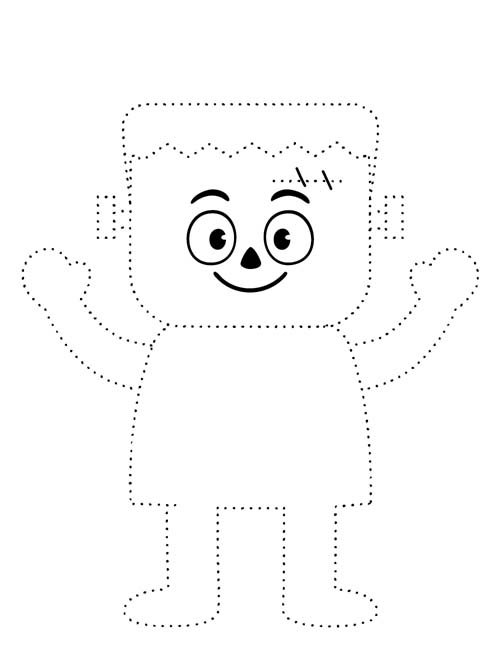 easy Halloween outline coloring page of Frankenstein