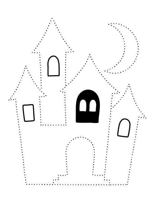 easy Halloween outline coloring page of a Haunted House