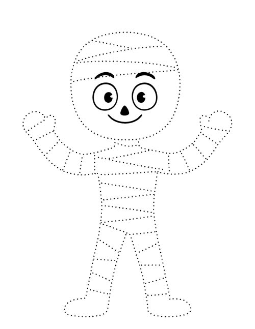 easy Halloween outline coloring page of a mummy
