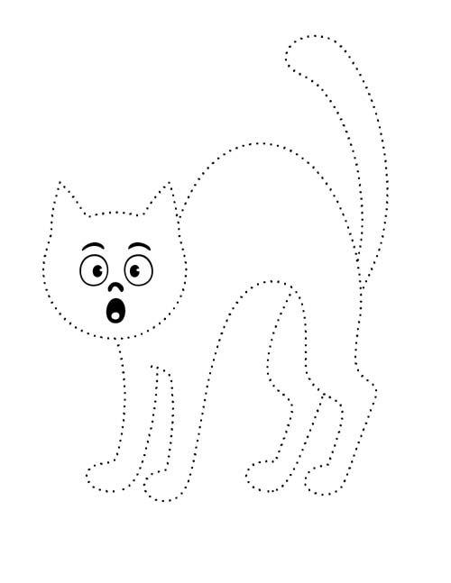 easy Halloween outline coloring page of a scared cat