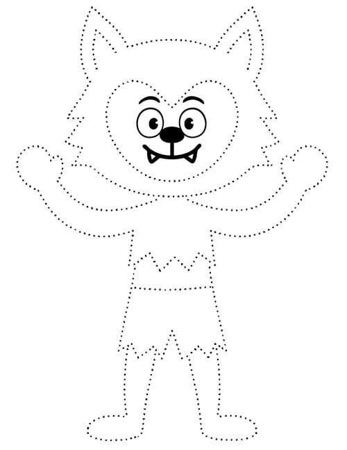 easy Halloween outline coloring page of a werewolf