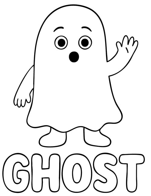 labeled Halloween coloring page of a ghost