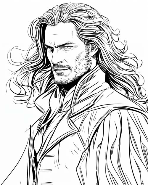 coloring page of Luke Evans as Dracula