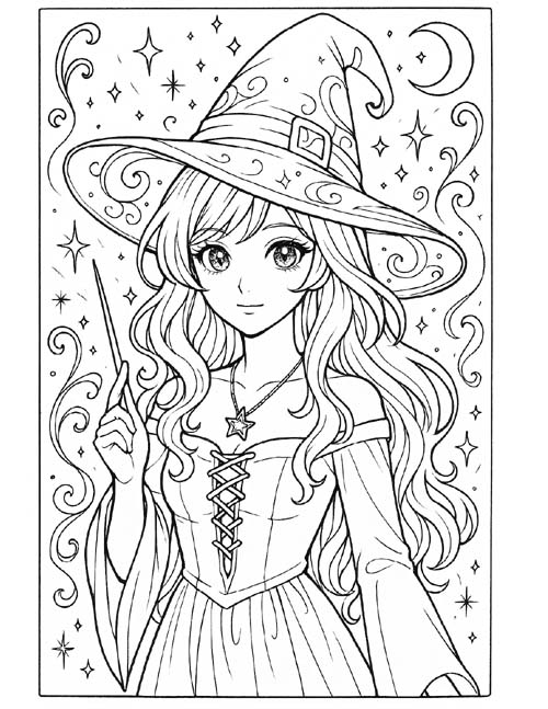 pretty witch coloring page