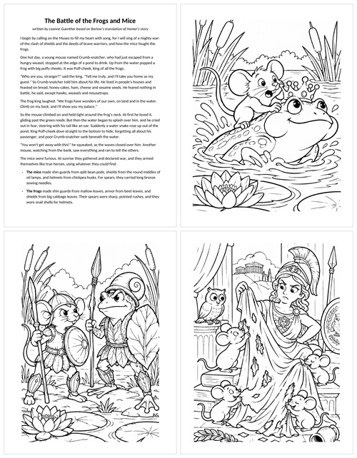pdf package with Greek mythology story and coloring pages for the story of Adonis