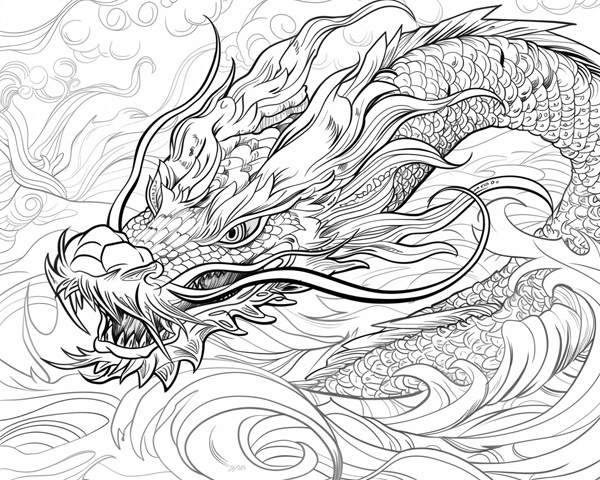 coloring page of a Japanese dragon