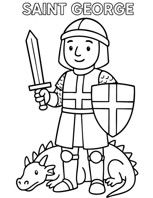 labeled preschool coloring page of St George, the patron saint of England