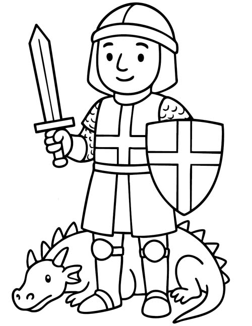 preschool coloring page of St George, the patron saint of England