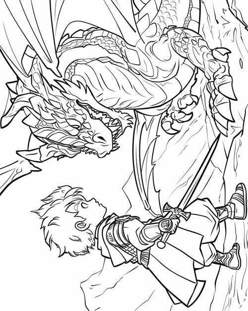 coloring page of Saint George battling a dragon