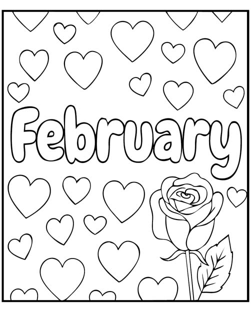 February word art coloring page