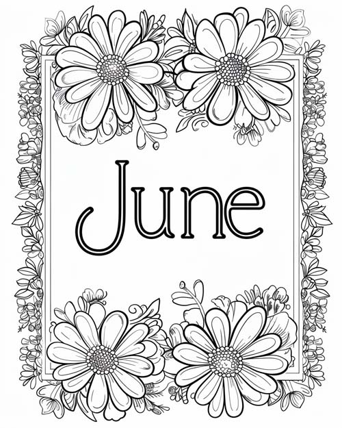 word art coloring page for June
