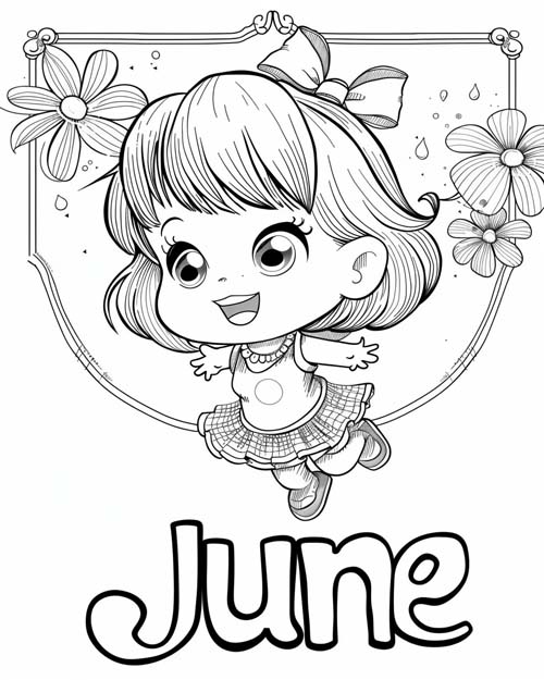 word art coloring page for June