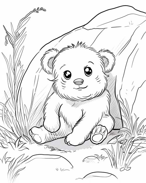 coloring page of a bear finding its den