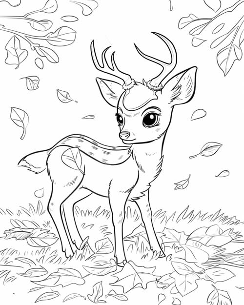 coloring page of a young deer buck