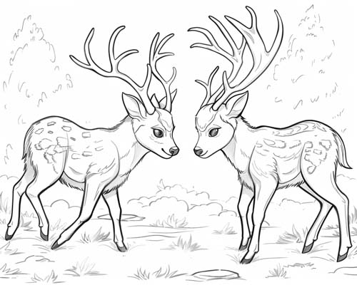 coloring page of a deer competing