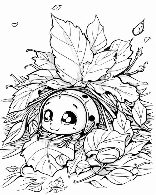 coloring page of a ladybug nesting