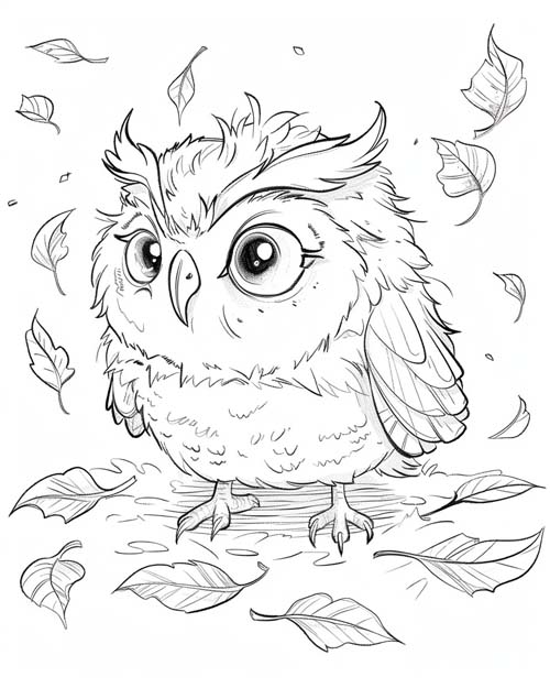 coloring page of an owl with fluffed feathers