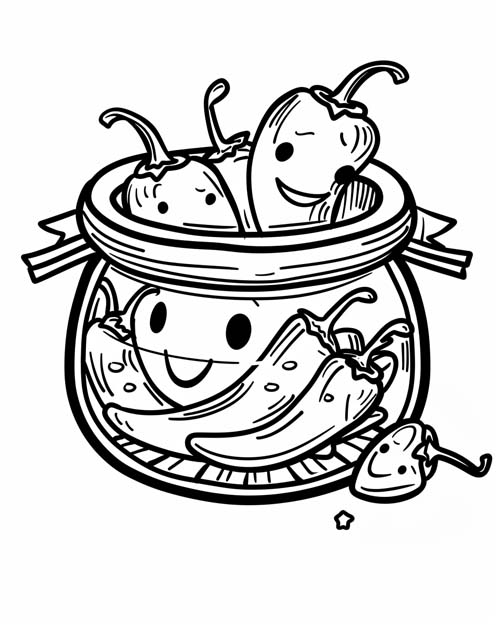 coloring page of a jar of peppers