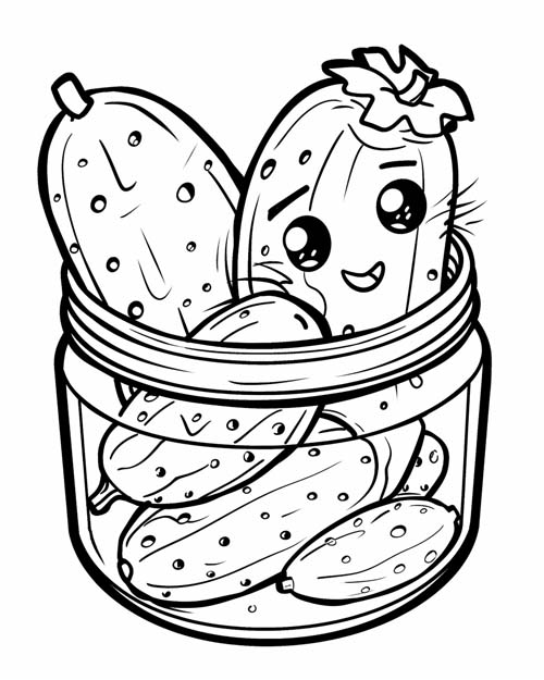coloring page of a jar of pickles