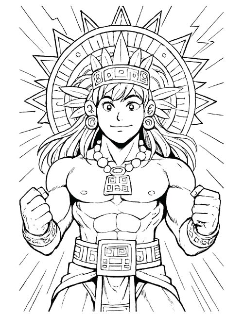 Aztec sun god coloring page