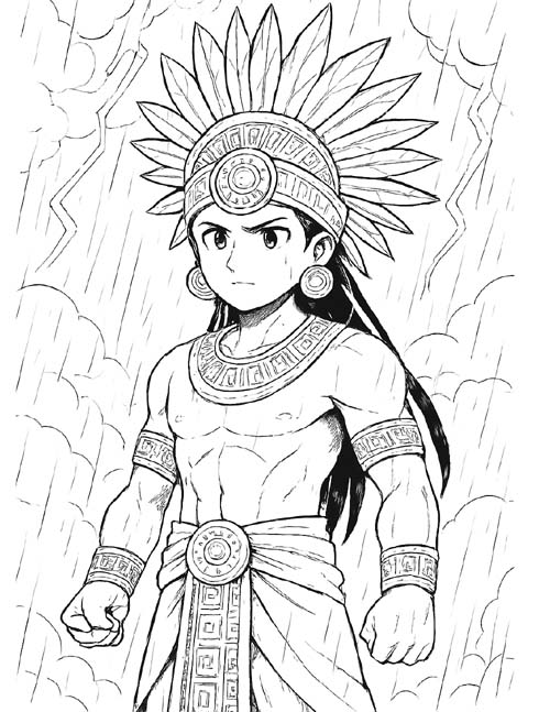Aztec rain god coloring page