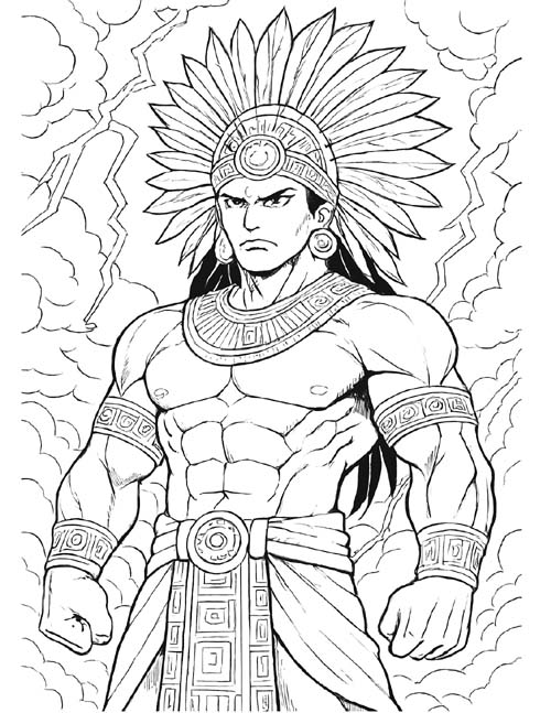 Aztec storm god coloring page