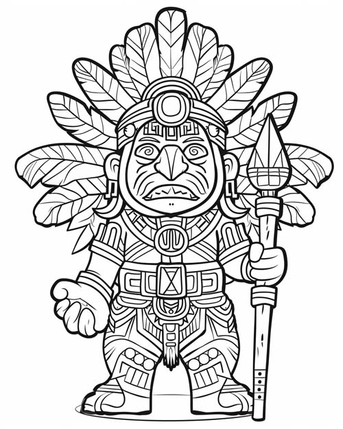 Aztec mythology coloring page of Tezcatlipoca in human form