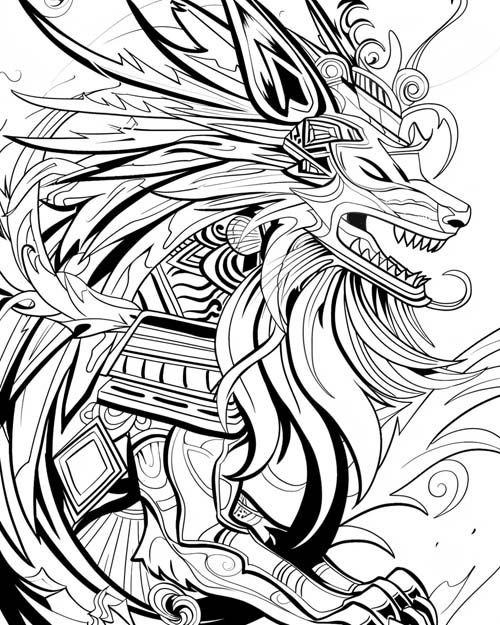 coloring page of the Aztec god, Xolotl