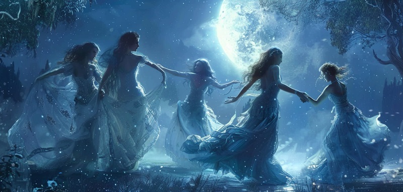 artwork of Elf-maidens dancing in the moonlight