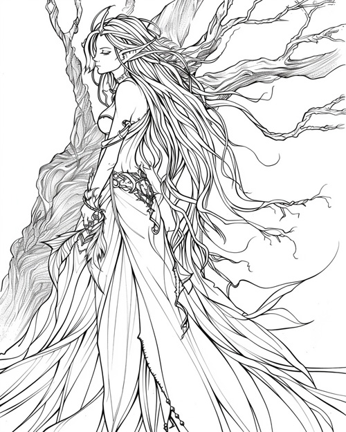 elverpigen (elf maiden) coloring page