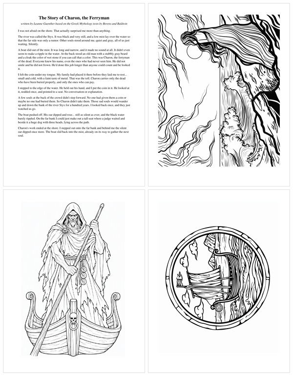 pdf package with Greek mythology story and coloring pages for the story of Adonis
