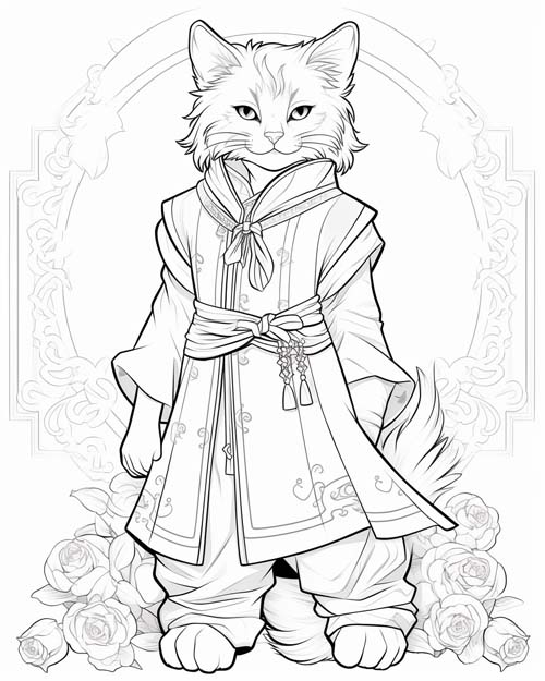 Japanese folklore coloring page of a Bakeneko