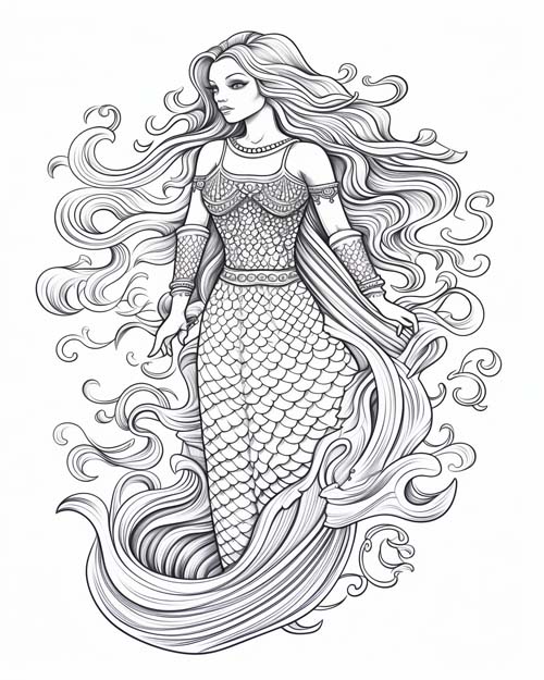 Japanese mythology coloring page of Otohime