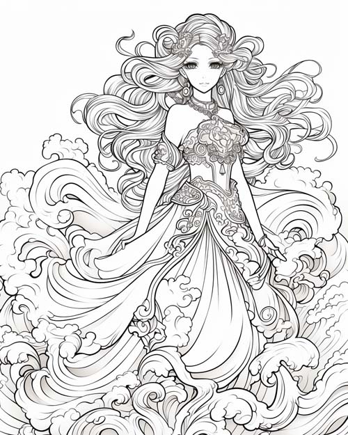 Japanese mythology coloring page of Otohime