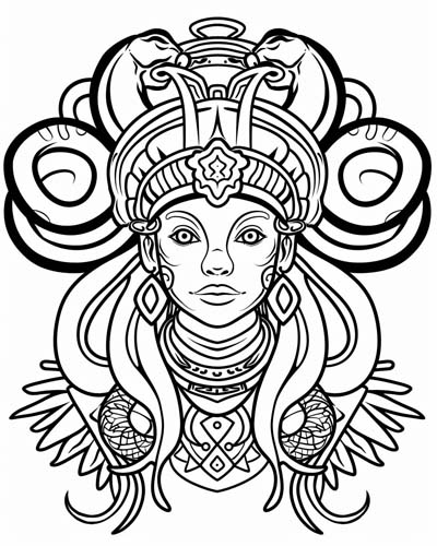 coloring page of Ix Chel as a young woman