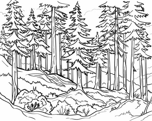 coloring page of the cedar forest