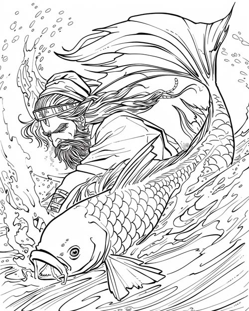 coloring page of Enkidu swimming in the river