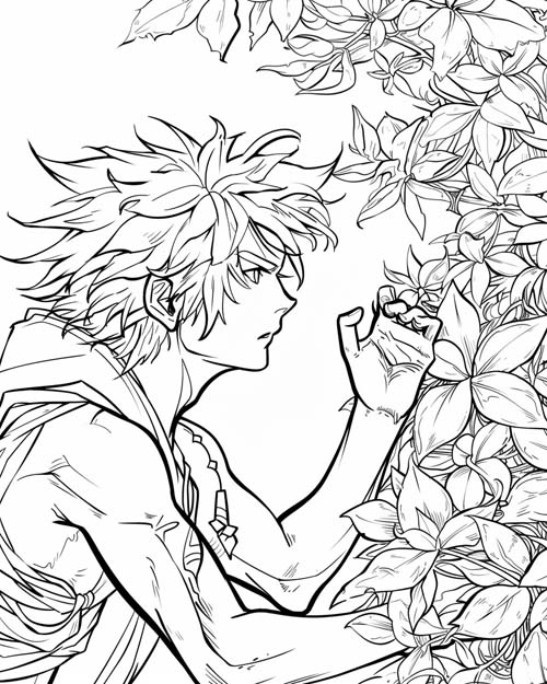 coloring page of Gilgamesh finding the immortality flower