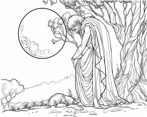 simple coloring page of Gilgamesh feeling sorrow