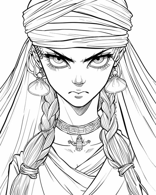 coloring page of the angry goddess Ishtar