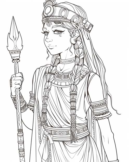 coloring page of the goddess Ishtar