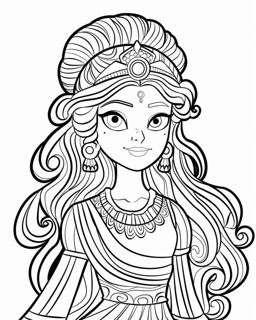 coloring page of the goddess Ishtar