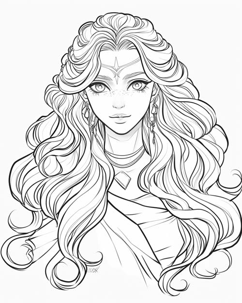 coloring page of the goddess Ishtar