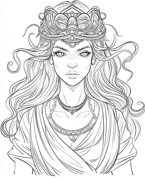 coloring page of the angry goddess Ishtar