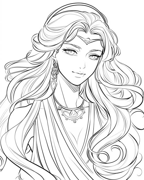 coloring page of the goddess Ishtar