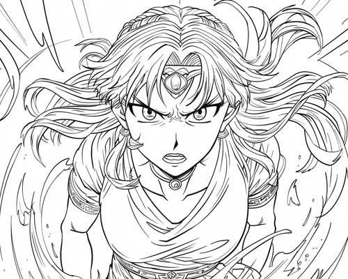 coloring page of the angry goddess Ishtar