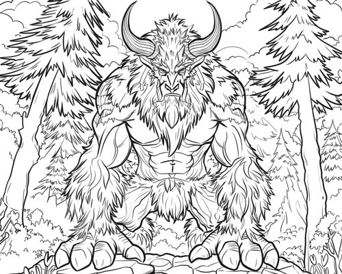 coloring page of Humbaba the guardian of the cedar forest