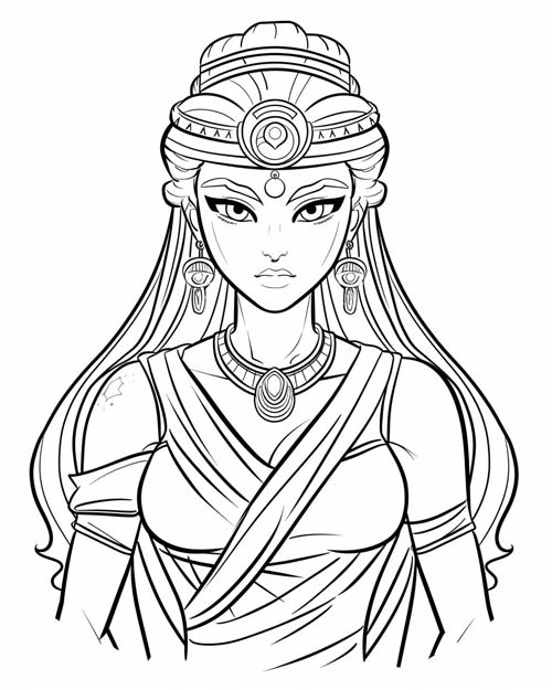 simple coloring page of goddess of love, Ishtar