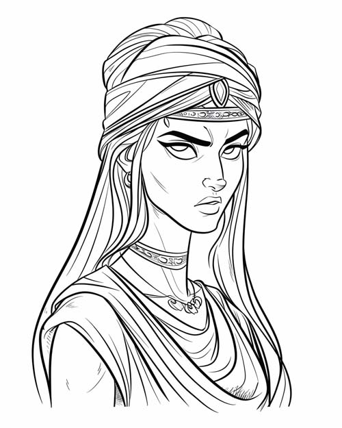 simple coloring page of angry goddess Ishtar