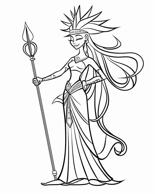 simple coloring page of goddess of love, Ishtar